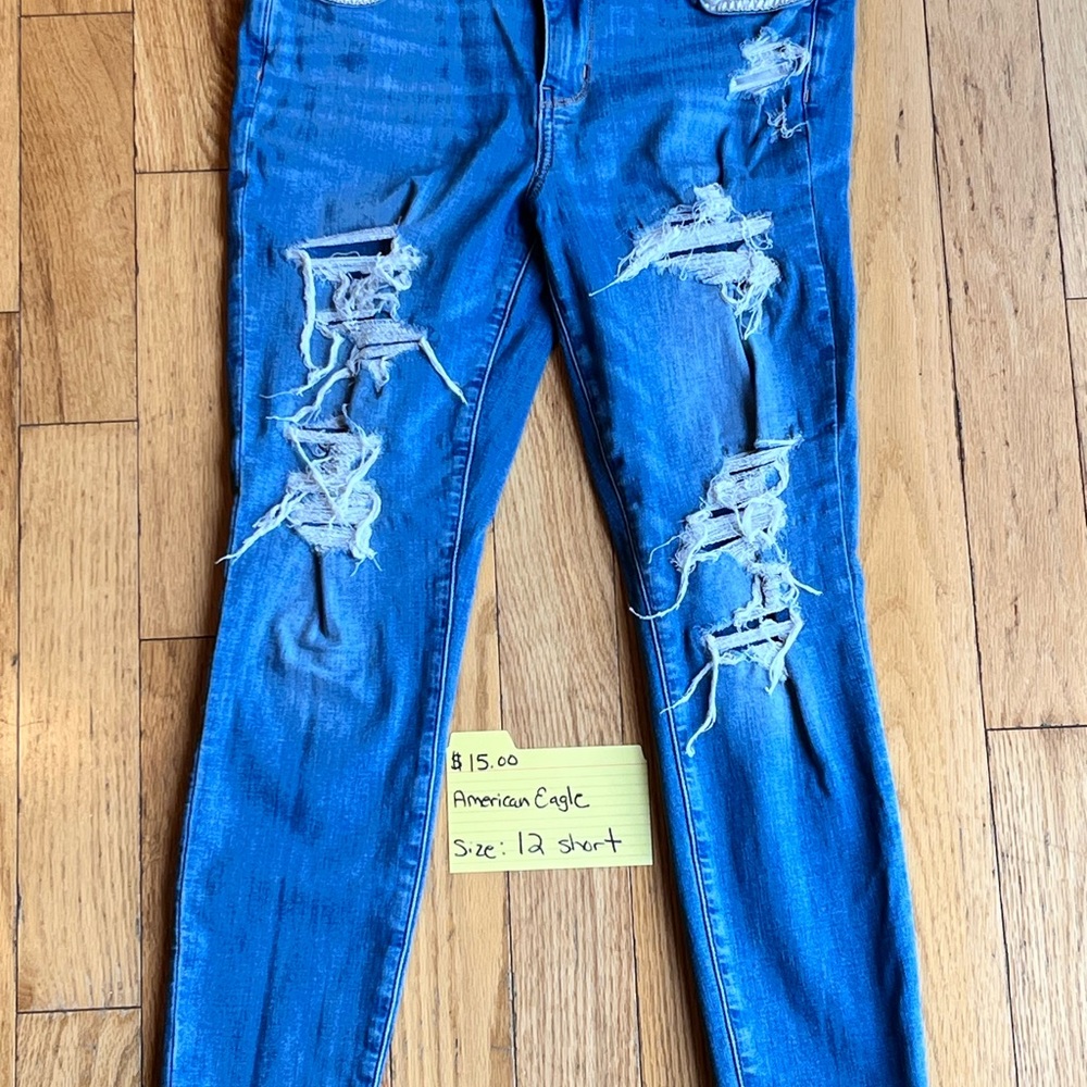 American Eagle Outfitters Blue Skinny Distressed Jeans